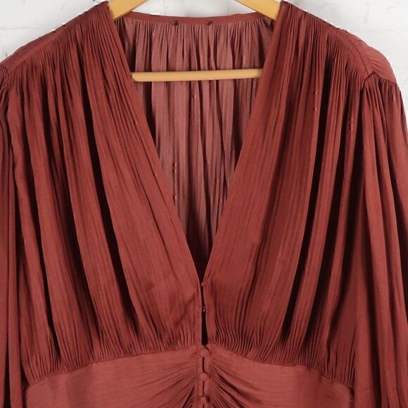 BURNT ORANGE LONG SLEEVE V NECK BLOUSE SIZE LARGE - Picture 3 of 7